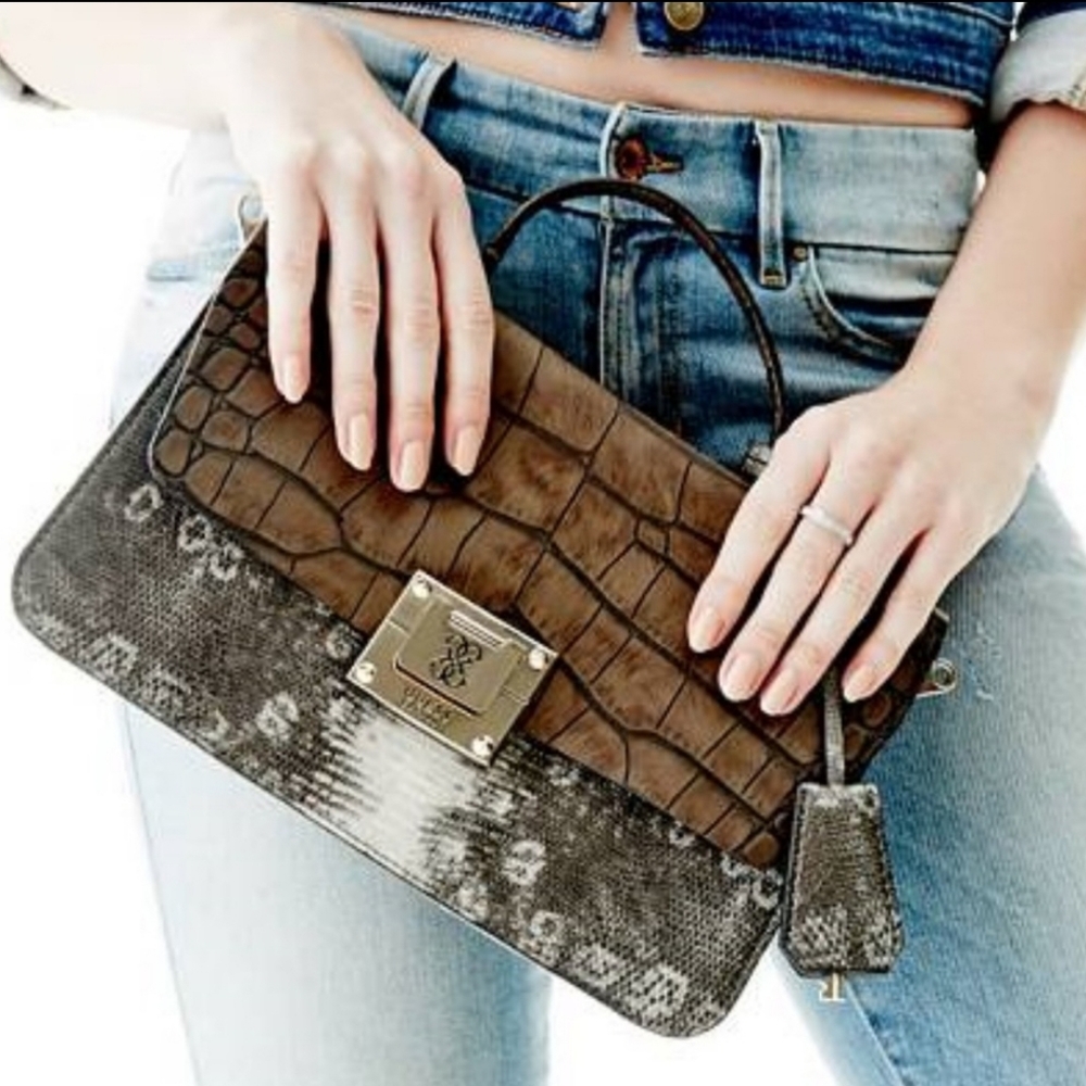Guess Angela animal print purse.